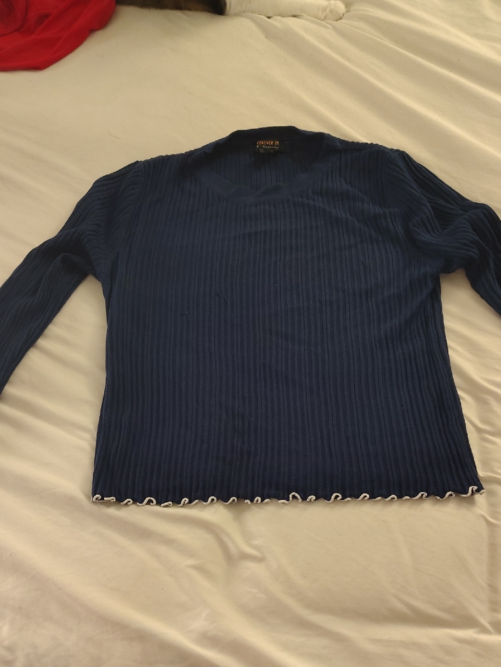 Forever 21 Men's Dark Blue Ribbed V-Neck Sweater